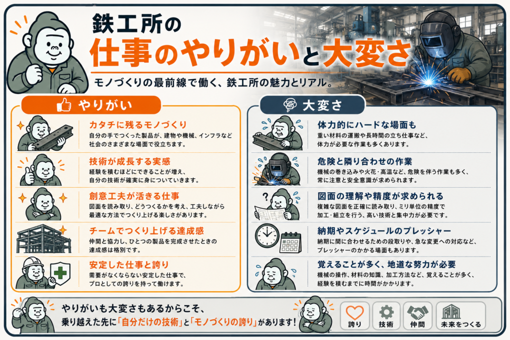 鉄工所の仕事のやりがいと大変さを表した図