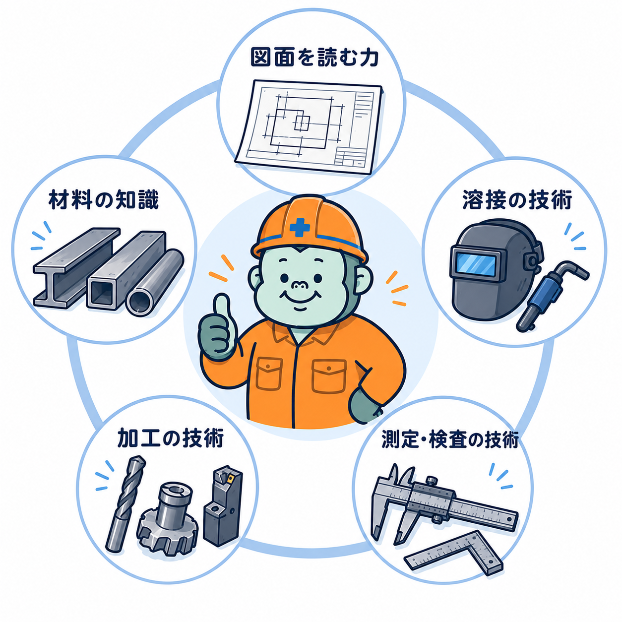 図面読解・材料知識・溶接・加工・測定など製缶加工に必要なスキルの一覧